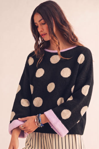 LovLov Polka Dots Effortless Everyday Sweater in Black Dots