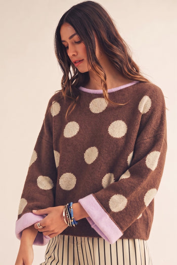 LovLov Polka Dots Effortless Everyday Sweater in Mocha Dots
