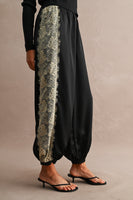 MABLE Satin Balloon Pants With Lace Trim in Black