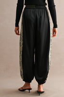 MABLE Satin Balloon Pants With Lace Trim in Black