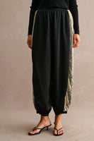 MABLE Satin Balloon Pants With Lace Trim in Black