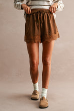 Load image into Gallery viewer, MABLE Floral Lace Trim Drawstring Waist Shorts  in Chocolate Brown
