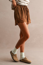 Load image into Gallery viewer, MABLE Floral Lace Trim Drawstring Waist Shorts  in Chocolate Brown

