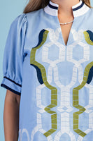 GiGio Embroidered Linen Blend Top in Blue