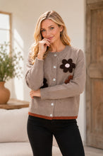 Load image into Gallery viewer, Sew in Love Floral Applique Front Button Long Sleeve Cardigan in Oatmeal
