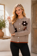 Load image into Gallery viewer, Sew in Love Floral Applique Front Button Long Sleeve Cardigan in Oatmeal
