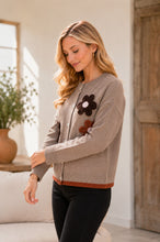 Load image into Gallery viewer, Sew in Love Floral Applique Front Button Long Sleeve Cardigan in Oatmeal
