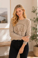 Sew in Love Dog Graphic Crew Neck Long Sleeve Sweater in Oatmeal