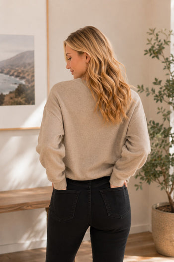 Sew in Love Dog Graphic Crew Neck Long Sleeve Sweater in Oatmeal