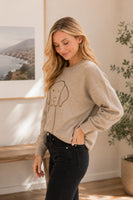 Sew in Love Dog Graphic Crew Neck Long Sleeve Sweater in Oatmeal