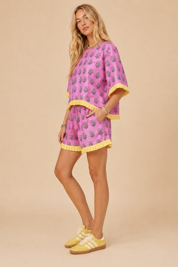 J.nna The Pink Petal and Pleat Set in Pink Yellow Combo