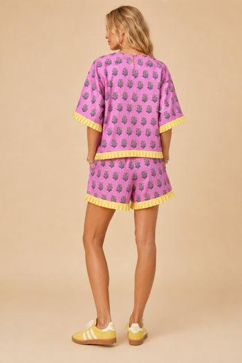 J.nna The Pink Petal and Pleat Set in Pink Yellow Combo