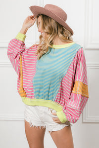 BiBi OVERSIZED Mix n Match Striped Top in Blue/Pink