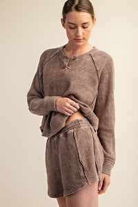 Rae Mode Mineral Washed Waffle Knit Set in Brown