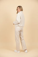 Heimish Zip Front Mock Neck Sherpa Fleece Jacket in Ivory/Red