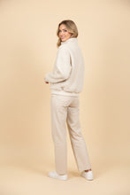 Load image into Gallery viewer, Heimish Zip Front Mock Neck Sherpa Fleece Jacket in Ivory/Red
