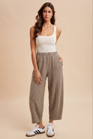 AnnieWear Soft Knit Cropped Barrel Pants in Muted Mocha