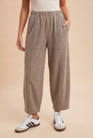 AnnieWear Soft Knit Cropped Barrel Pants in Muted Mocha