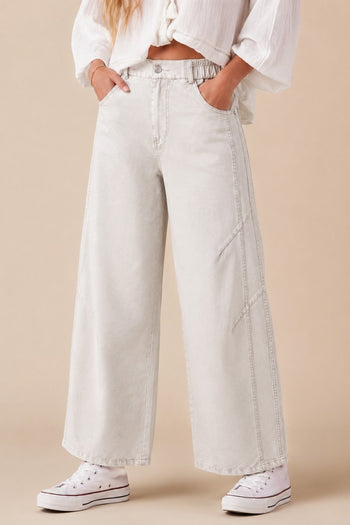 J.nna Solid Color Washed Barrel Leg Pants in Pale Grey