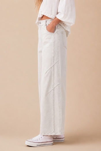 J.nna Solid Color Washed Barrel Leg Pants in Pale Grey