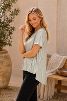 Sew in Love Shimmer Crew Short Sleeve Top in Champagne