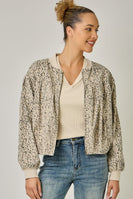 Mystree Vintage Leopard Print Zip-up Jacket in Ecru