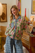 Load image into Gallery viewer, BiBi Floral Knit Denim Combo Shacket in Oatmeal
