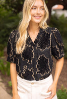 VOY Textured Burnout Velvet Top in Black