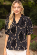 Load image into Gallery viewer, VOY Textured Burnout Velvet Top in Black

