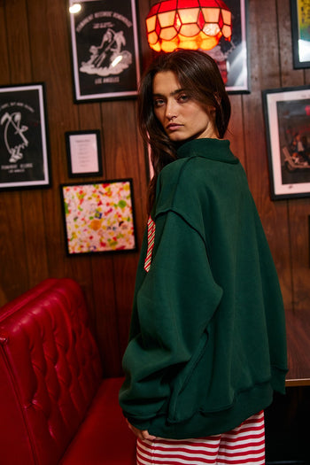 BucketList  'Merry' Stripe Applique Patch Mock-neck Sweatshirt in Christmas Green