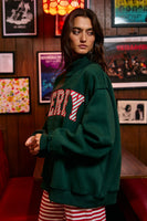 BucketList  'Merry' Stripe Applique Patch Mock-neck Sweatshirt in Christmas Green