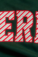 BucketList  'Merry' Stripe Applique Patch Mock-neck Sweatshirt in Christmas Green