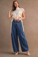 MABLE Sheer Floral Lace Layered Ruffles Cropped Blouse in Cream