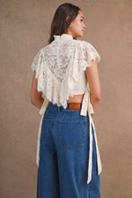 Load image into Gallery viewer, MABLE Sheer Floral Lace Layered Ruffles Cropped Blouse in Cream
