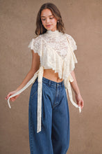 Load image into Gallery viewer, MABLE Sheer Floral Lace Layered Ruffles Cropped Blouse in Cream
