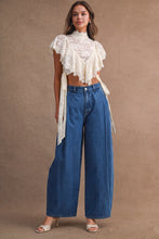 Load image into Gallery viewer, MABLE Sheer Floral Lace Layered Ruffles Cropped Blouse in Cream
