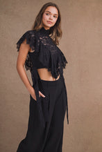 Load image into Gallery viewer, MABLE Sheer Floral Lace Layered Ruffles Cropped Blouse in Black
