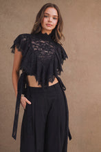 Load image into Gallery viewer, MABLE Sheer Floral Lace Layered Ruffles Cropped Blouse in Black
