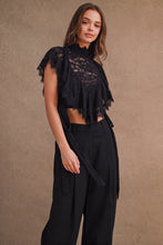 Load image into Gallery viewer, MABLE Sheer Floral Lace Layered Ruffles Cropped Blouse in Black
