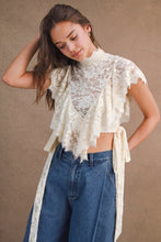 Load image into Gallery viewer, MABLE Sheer Floral Lace Layered Ruffles Cropped Blouse in Cream
