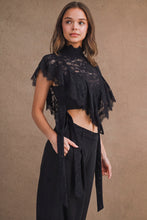 Load image into Gallery viewer, MABLE Sheer Floral Lace Layered Ruffles Cropped Blouse in Black
