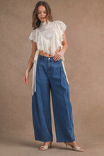 Load image into Gallery viewer, MABLE Sheer Floral Lace Layered Ruffles Cropped Blouse in Cream
