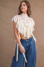 Load image into Gallery viewer, MABLE Sheer Floral Lace Layered Ruffles Cropped Blouse in Cream
