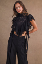 Load image into Gallery viewer, MABLE Sheer Floral Lace Layered Ruffles Cropped Blouse in Black
