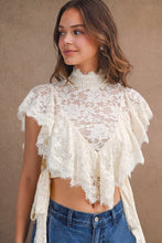 Load image into Gallery viewer, MABLE Sheer Floral Lace Layered Ruffles Cropped Blouse in Cream
