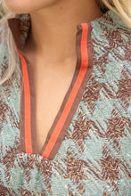 Load image into Gallery viewer, VOY Stripe Denim Sleeve Houndstooth Tweed Top in Sage
