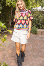 Load image into Gallery viewer, VOY Short Bubble Sleeve Heart Print Knit Top in Multi
