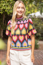 Load image into Gallery viewer, VOY Short Bubble Sleeve Heart Print Knit Top in Multi
