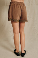 Sunday Edition Lace Trim French Terry Sweatshorts in Brown