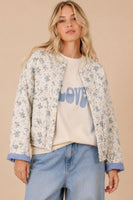 J.nna Floral Pattern Quilted Retro Jacket in Floral Blue